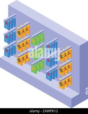Data center server room hosting is representing cloud computing with isometric illustration Stock Vector