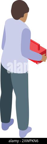 Technician is walking while holding a toolbox in his hand Stock Vector