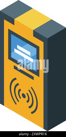Parking meter accepting contactless payment using nfc technology, isometric vector Stock Vector