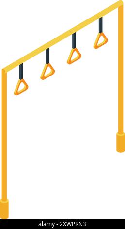 Isometric sports equipment showing four triangle rings hanging from a metal bar Stock Vector