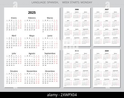2025 vertical spanish calendars. Printable vector illustration for ...