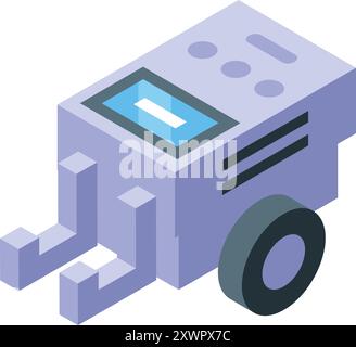Isometric icon of a small home robot moving using legs and a wheel Stock Vector