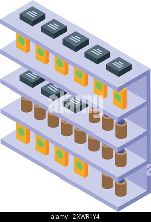 Warehouse management system organizing products and goods on shelves, logistics and delivery service concept Stock Vector