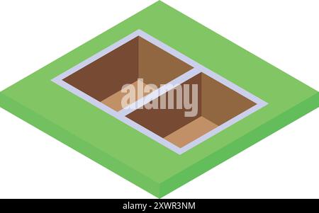 Foundation of house under construction with concrete base for walls in isometric view Stock Vector