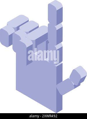 3d geometric hand with index finger pointing up, rendered in isometric perspective with a purple color scheme Stock Vector