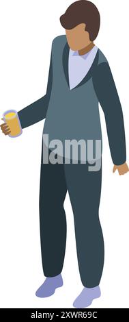 Businessman holding a glass of orange juice isometric icon Stock Vector