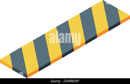 Yellow and black striped speed bump slowing down traffic on the road Stock Vector