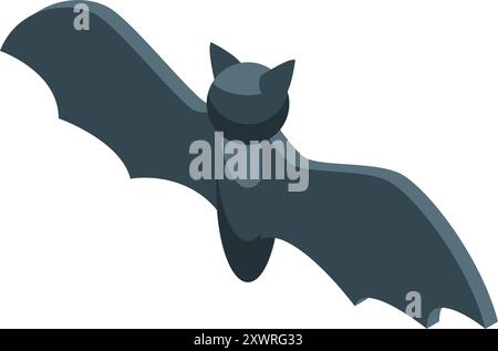 Black bat spreading its wings is flying in this isometric view Stock Vector