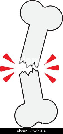 Simple broken bone line icon. Symbol and sign vector illustration design. Editable Stroke. Isolated on white background Stock Vector