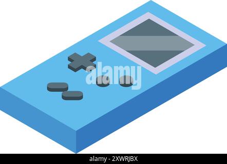 Isometric portable handheld retro gaming console with buttons. Outline ...