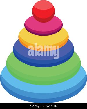 Colorful pyramid toy with rings stacked in order of size, illustrating growth, learning, and development Stock Vector