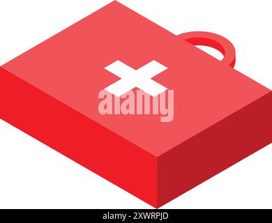 Red first aid kit closed lying isometric illustration Stock Vector