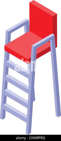 Referee chair with red seat standing high for observing tennis match Stock Vector