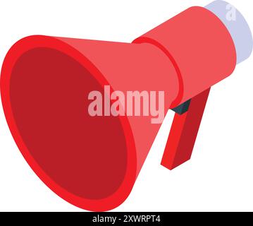 Red megaphone announcing important information, isometric view Stock Vector