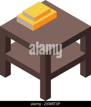 Isometric brown nightstand with two yellow books on top Stock Vector