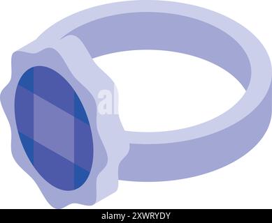 Silver ring with blue gem, modern jewelry for proposal or wedding ceremony Stock Vector