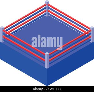 Empty boxing ring with red and white ropes is waiting for the fighters Stock Vector