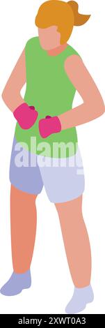 Young woman boxer wearing boxing gloves is training in the gym, getting ready for a fight Stock Vector