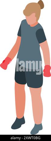 Young woman boxer wearing boxing gloves is training boxing in isometric view Stock Vector