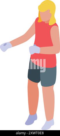 Female boxer is getting ready for her training session, adopting a fighting stance Stock Vector