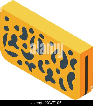 Isometric icon of a block of yellow cheese with blue mold Stock Vector