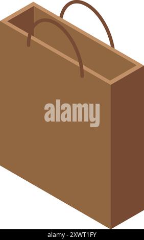 Simple brown paper bag standing upright with handles, in an isometric view Stock Vector