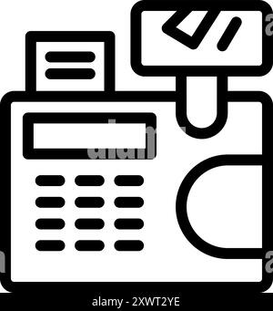 Line art icon of a credit card being swiped through a pos terminal Stock Vector