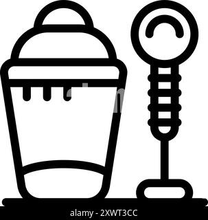 Line drawing of cocktail shaker and muddler standing on bar counter Stock Vector