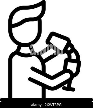 Young man using a modern robotic arm for rehabilitation Stock Vector
