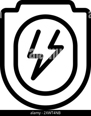 Bold, graphic icon of a shield protecting a lightning bolt, symbolizing power and safety Stock Vector