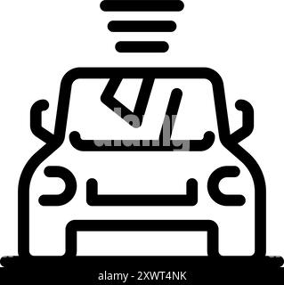 Black outline icon of a car windshield being cleaned by a windscreen wiper Stock Vector
