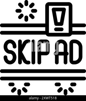 Skip ad button allowing users to bypass advertisements on a video platform Stock Vector