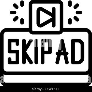 Skip ad button with arrow is appearing for video content allowing to avoid watching ads Stock Vector