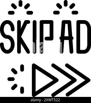 Skip ad button is showing the concept of fast forwarding to resume watching videos Stock Vector