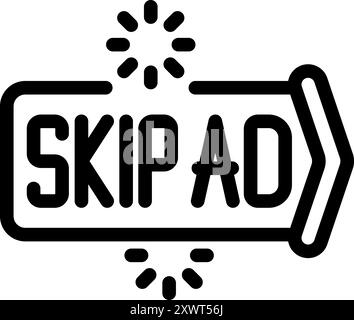 Black outline icon of a skip ad button with loading icon for website or app Stock Vector