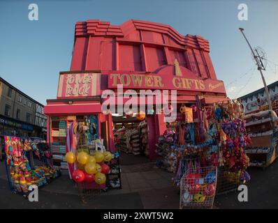 Tower Gift Shop in Blackpool, showing balloons, cuddly toys, and other holiday gifts Stock Photo