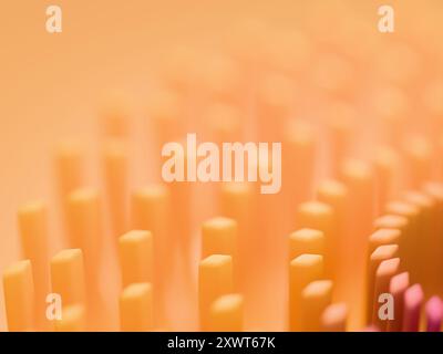 Abstract shapes in radial symmetry. Color gradient, orange, yellow, mauve. Digital 3D rendering. Stock Photo