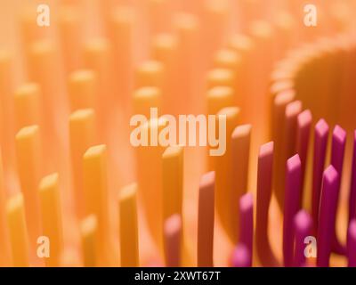 Abstract shapes in radial symmetry. Color gradient, orange, yellow, mauve. Digital 3D rendering. Stock Photo
