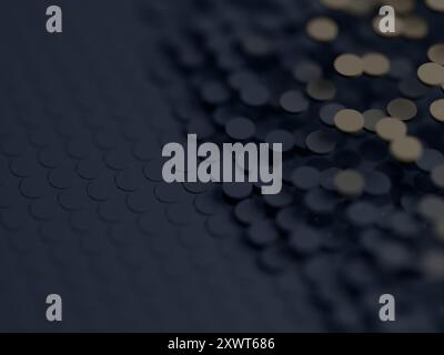 Breaking pattern of dark blue circles with color gradient to gray and bokeh. Digital 3D background rendering. Stock Photo