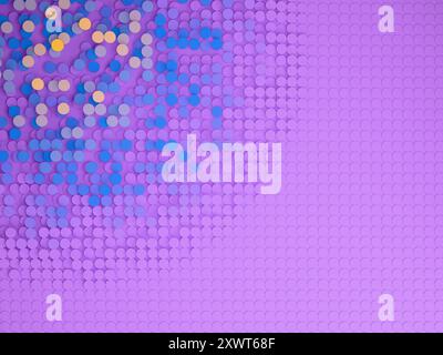 Colorful pattern of circles in gradient of lavender color, blue and yellow. Digital 3D rendering. Stock Photo