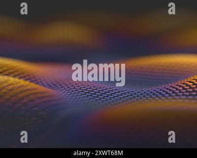 Wavy pattern of circles in color gradient of lavender and orange. Digital 3D background rendering. Stock Photo
