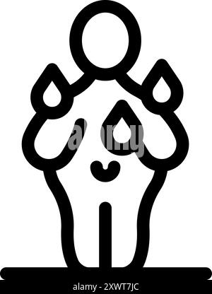 Line drawing of a person with drops of sweat dripping from their armpits, representing the condition of hyperhidrosis Stock Vector