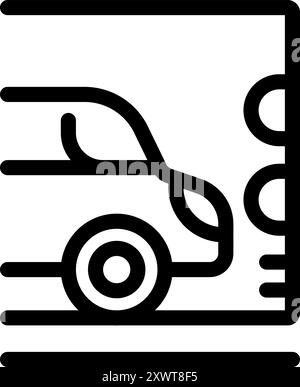 Car leaving parking lot passing through gate with barrier line icon Stock Vector