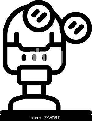 Line art icon of a robot utilizing a magnifying glass, symbolizing technological advancement in observation and analysis Stock Vector