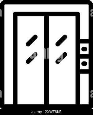 Minimalist line art icon of an elevator with sliding doors opening, ideal for architectural plans and building designs Stock Vector