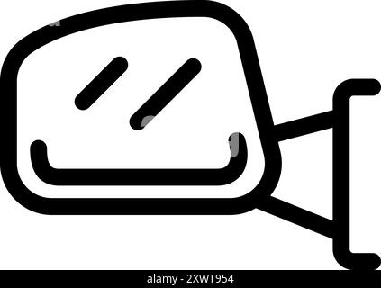 Simple black line icon of a car side mirror reflecting light Stock Vector