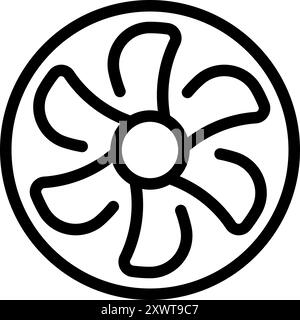 Simple line art icon of a computer cooler fan spinning and rotating its blades Stock Vector