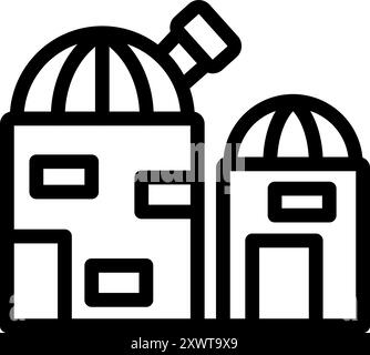 Simple line art icon of an observatory building with a telescope dome for space observation Stock Vector