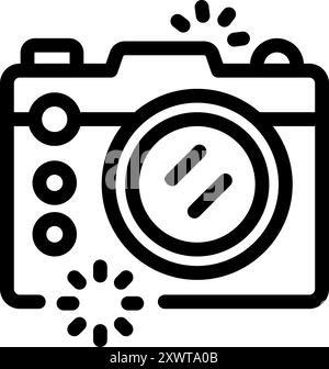 Simple clean line art icon of a camera flashing, ready to capture a special moment Stock Vector
