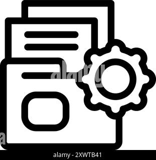 Line art icon of a folder with documents and a cogwheel, representing file management and organization Stock Vector